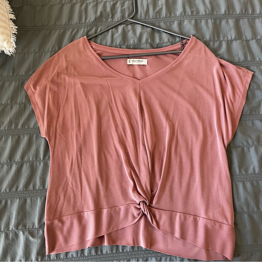 Lucky Brand Pink Tie Front Relaxed T-Shirt Sz L